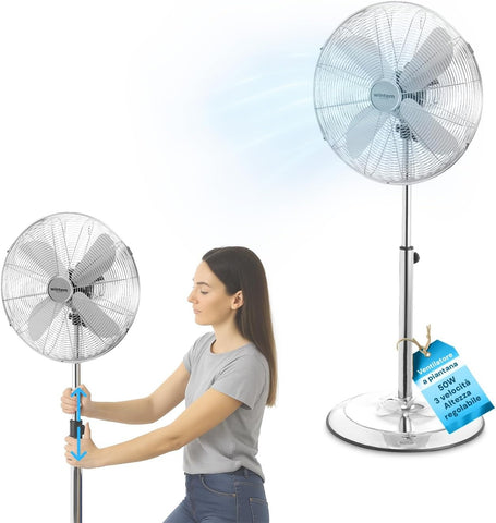 Αθόρυβος ανεμιστήρας με βάση 50W, 3 ταχύτητες και ρυθμιζόμενη ταλάντωση