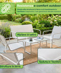 Set Lounge da Esterno 4 Pezzi – Salotto da Giardino con 2 Sedie, Divanetto e Tavolino – Struttura in Ferro e Seduta in Textilene – Portata 240kg/120kg