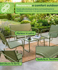 Set Lounge da Esterno 4 Pezzi – Salotto da Giardino con 2 Sedie, Divanetto e Tavolino – Struttura in Ferro e Seduta in Textilene – Portata 240kg/120kg