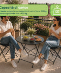 Set Tavolo e 2 Sedie Richiudibili in Ferro da Giardino – Tavolo Rotondo ø 60cm e 2 Sedie Salvaspazio – Portata 150kg/100kg