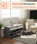 Scarpiera in MDF con Seduta Ribaltabile in Lino Imbottita e 2 Ripiani Salvaspazio