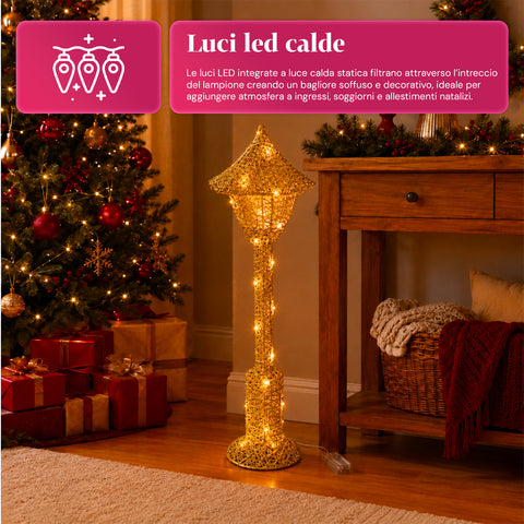 Lampione Decorativo Natalizio 90 cm Glitterato con Luci LED –  3 Colori