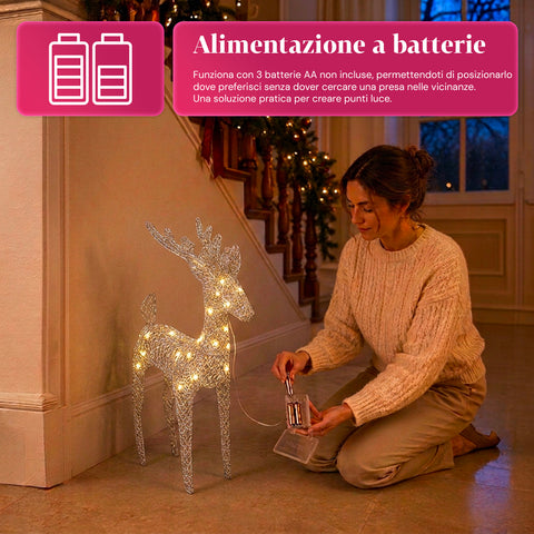 Φωτεινός τάρανδος 90 cm με γκλίτερ και LED θερμού φωτισμού | Χριστουγεννιάτικη διακόσμηση από λυγαριά – 2 φινιρίσματα, 3 χρώματα