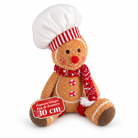 Λούτρινη φιγούρα Ginger μελόψωμου 30 και 40 cm – χριστουγεννιάτικη διακόσμηση με καπέλο σεφ ή χριστουγεννιάτικο σκουφάκι