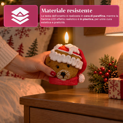 Candela Natalizia LED a Batteria in 3 Varianti – Babbo Natale con Albero, Orsetto e Viso Orso, Fiamma Effetto Reale, Decorazione Natale