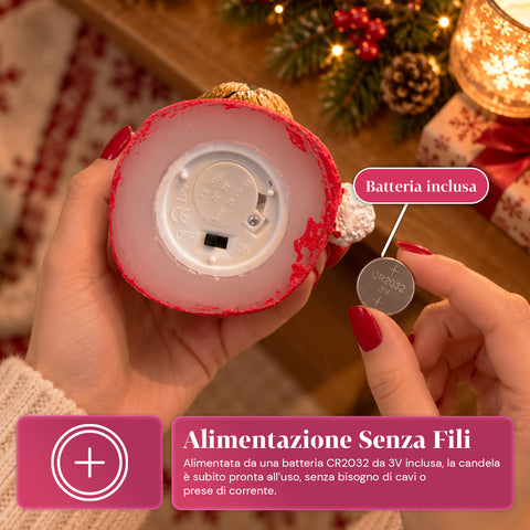 Candela Natalizia LED a Batteria in 3 Varianti – Babbo Natale con Albero, Orsetto e Viso Orso, Fiamma Effetto Reale, Decorazione Natale