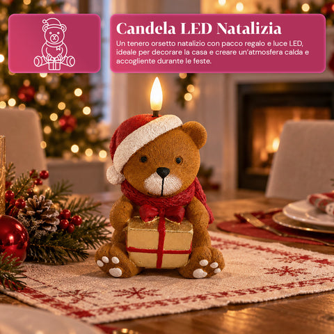 Candela Natalizia LED a Batteria in 3 Varianti – Babbo Natale con Albero, Orsetto e Viso Orso, Fiamma Effetto Reale, Decorazione Natale