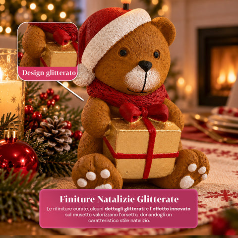 Candela Natalizia LED a Batteria in 3 Varianti – Babbo Natale con Albero, Orsetto e Viso Orso, Fiamma Effetto Reale, Decorazione Natale