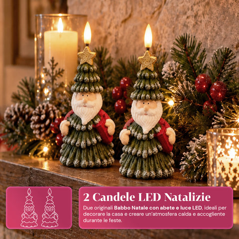 Candela Natalizia LED a Batteria in 3 Varianti – Babbo Natale con Albero, Orsetto e Viso Orso, Fiamma Effetto Reale, Decorazione Natale