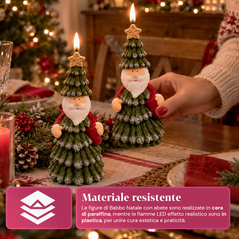 Candela Natalizia LED a Batteria in 3 Varianti – Babbo Natale con Albero, Orsetto e Viso Orso, Fiamma Effetto Reale, Decorazione Natale
