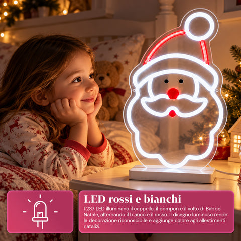 Φωτεινός Άγιος Βασίλης από νέον LED 25x40 cm, κόκκινο και λευκό φως