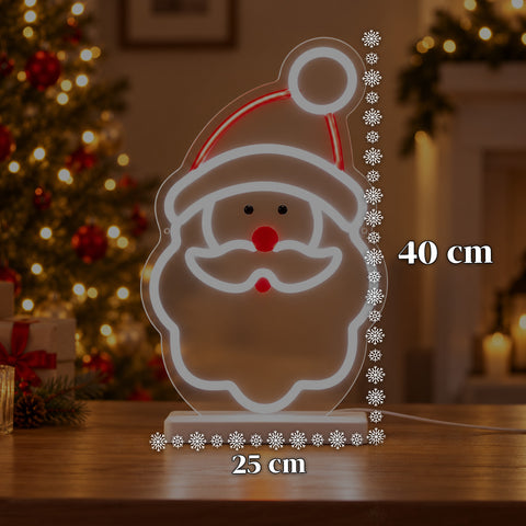 Φωτεινός Άγιος Βασίλης από νέον LED 25x40 cm, κόκκινο και λευκό φως