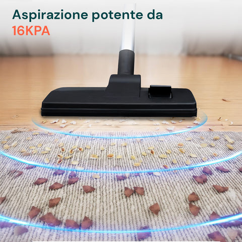 Aspirapolvere con tubo in alluminio allungabile da 44cm a 70cm, telescopico e regolabile per massimo comfort durante l'uso