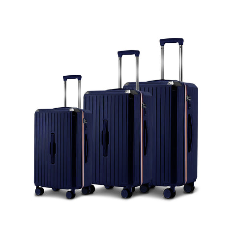 Μπλε βαλίτσες τρόλεϊ 55-66-76 cm από ABS με διπλές περιστρεφόμενες ρόδες