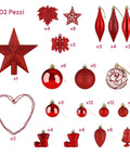 Kit Addobbi di Natale Rosso – 102 Pezzi con Stella e Ornamenti Vari
