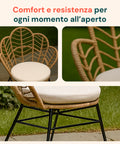 Set Fiji Salotto Con Tavolino In Vetro E 2 Sedie In Polyrattan
