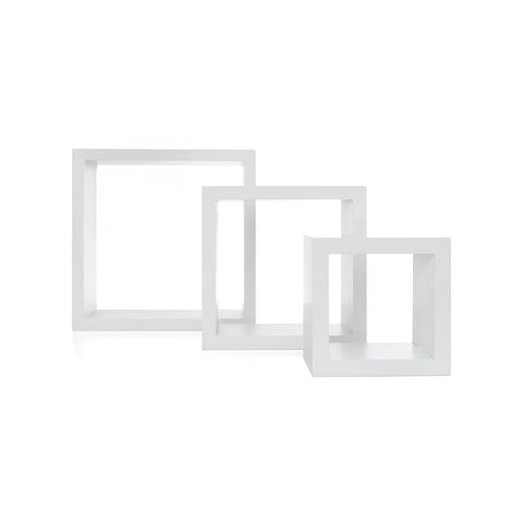 Set 3 Mensole Da Parete A Cubo Tre Dimensioni In Mdf Bianco