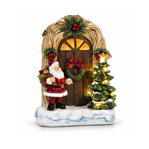 saint joy babbo natale luminoso a batteria con porta e alberello h19 cm ean 8056819081398
