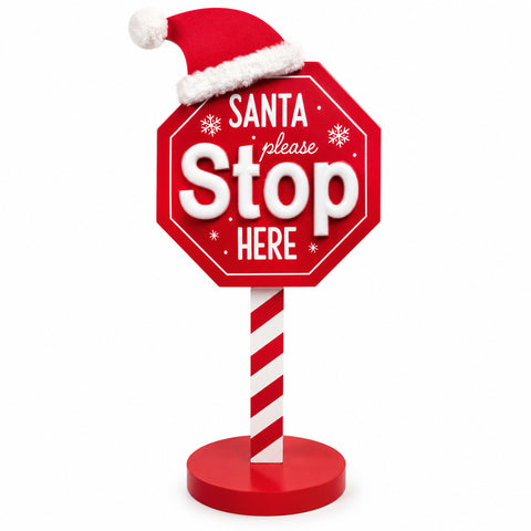 Φωτεινή πινακίδα Santa Stop Here 51 cm, χριστουγεννιάτικη διακόσμηση LED