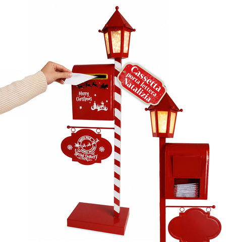 saint joy deerpost cassetta portalettere natalizia con lanterna led e sportello posteriore decorazione in metallo con cartello appeso alta 925 cm ean 8050043127815