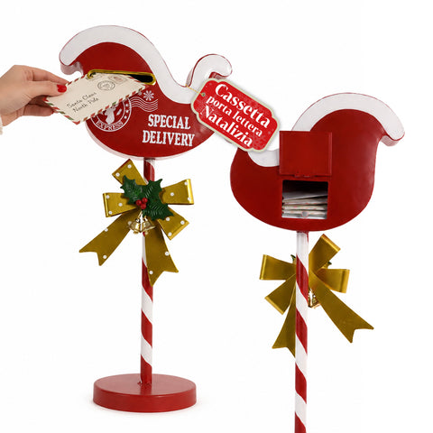 saint joy flypost cassetta porta lettere natalizia a forma di slitta in metallo dimensioni 23x14x50 cm grande capacita fiocco dorato base dappoggio ean 8050043127860