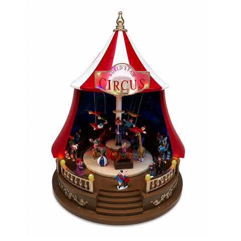 saint joy carillon natalizio animato circojoy con luci led e musica tendone circo 34 x h44 cm in plastica scena rotante alimentazione usb o a batterie ean 8050043127730
