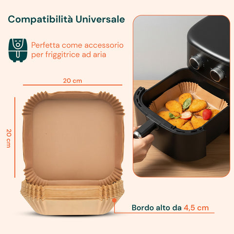 avilia home set 100 pz carta forno per friggitrice ad aria impermeabile e resistente al calore ean 8056819053265