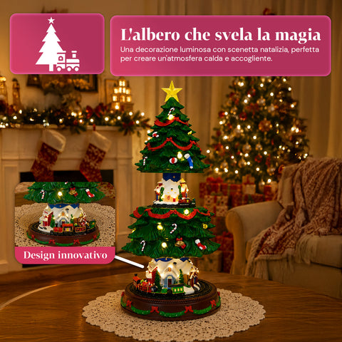 saint joy albero di natale luminoso spinpine 455 cm con villaggio e trenino rotante luci led bianco caldo musica natalizia alimentazione usb o a batterie ean 8050043127679