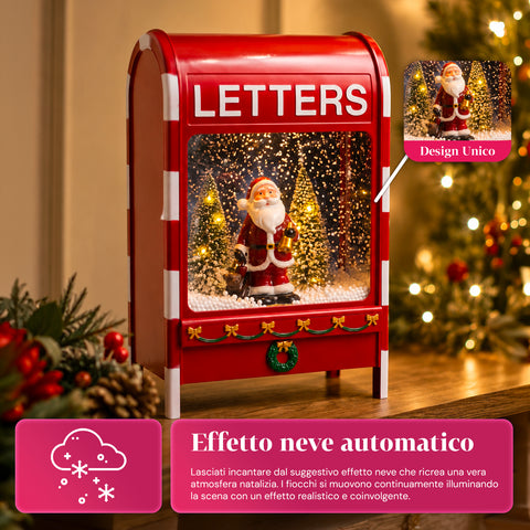 saint joy cassetta postale natalizia luminosa con effetto neve musica e luci led decorazione babbo natale in plastica 24x15x37 cm a batterie o usb ean 8050043127891