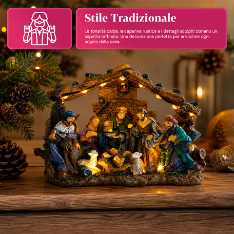 saint joy holyglow presepe nativita in poliresina con luci led e interruttore onoff capanna rustica e base stabile 23x115x17 cm ean 8050043127761