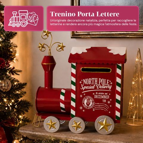 saint joy jinglerail trenino natalizio porta lettere in metallo sportello posteriore capienza ampia dimensioni 28x16x36 cm ean 8050043127792