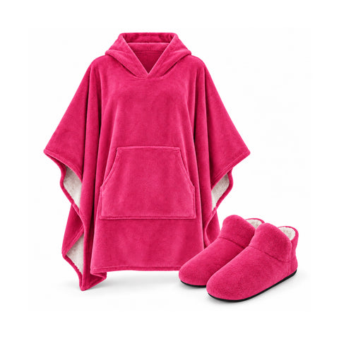 avilia home coperta indossabile donna in spugna con cappuccio tasca a marsupio e ciabatte coordinate taglia unica in fucsia verde acqua o grigio ean 8056819082289