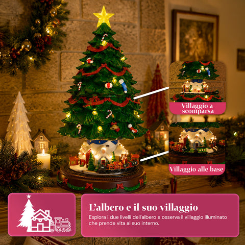 saint joy albero di natale luminoso spinpine 455 cm con villaggio e trenino rotante luci led bianco caldo musica natalizia alimentazione usb o a batterie ean 8050043127679