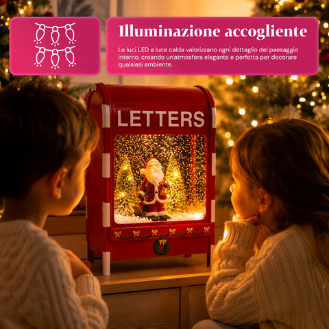 saint joy cassetta postale natalizia luminosa con effetto neve musica e luci led decorazione babbo natale in plastica 24x15x37 cm a batterie o usb ean 8050043127891