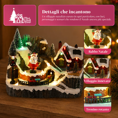 saint joy litville villaggio di natale illuminato led con trenino in movimento e babbo natale rotante 8 melodie natalizie 23x15x18 cm a batteria ean 8050043127709