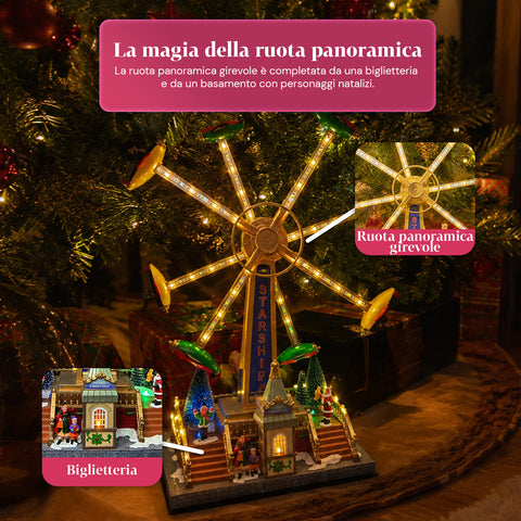 saint joy ruota panoramica natalizia skywheel con luci led melodie e doppia rotazione villaggio con biglietteria e personaggi 477 cm ean 8050043127754