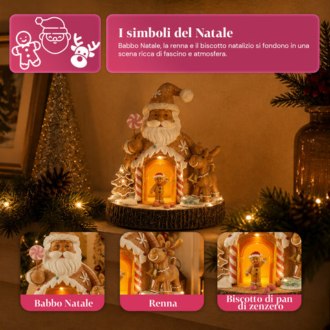 saint joy santa ginger decorazione natalizia babbo natale pan di zenzero santa ginger con luci led musica e porta apribile casetta luminosa in resina 206 cm ean 8050043127631