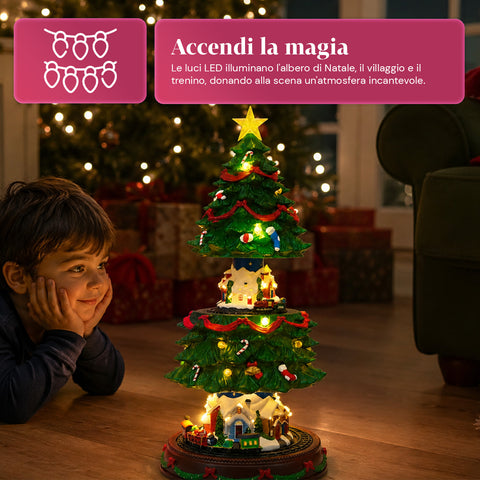 saint joy albero di natale luminoso spinpine 455 cm con villaggio e trenino rotante luci led bianco caldo musica natalizia alimentazione usb o a batterie ean 8050043127679