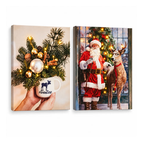 saint joy quadri natalizi con luci led in set da 2 30x40 cm babbo natale renne gnomo e alberi che si illuminano a batteria con interruttore ean 8056819082395