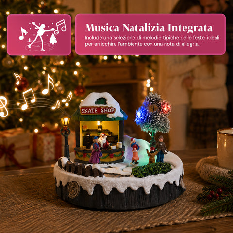 saint joy villaggio di natale luminoso gliderink pista di pattinaggio animata con musica e luci led decorazione in resina 208x207x172 cm a batterie aa ean 8050043127716