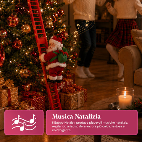 saint joy babbo natale sulla scala animato con musica decorazione h72 cm ean 8050043127938