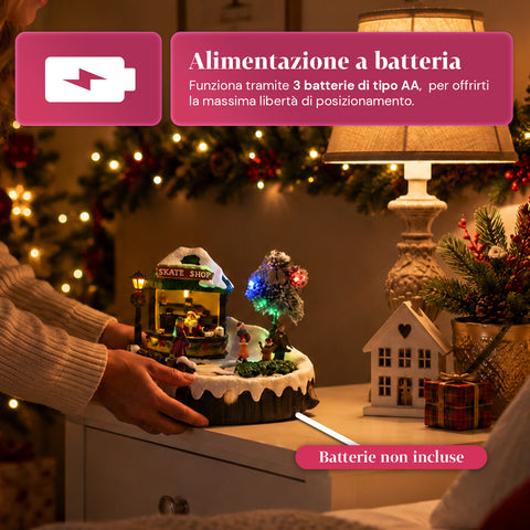 saint joy villaggio di natale luminoso gliderink pista di pattinaggio animata con musica e luci led decorazione in resina 208x207x172 cm a batterie aa ean 8050043127716