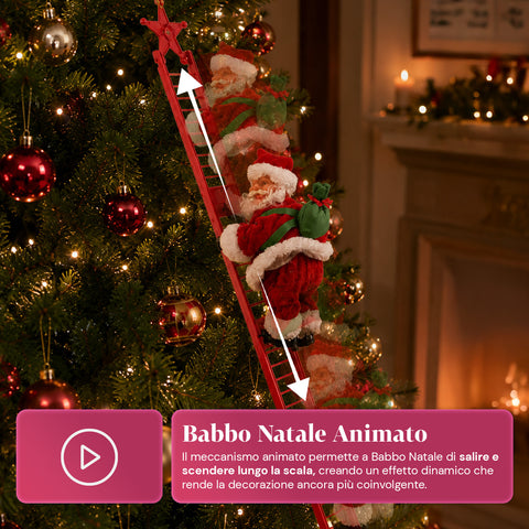 saint joy babbo natale sulla scala animato con musica decorazione h72 cm ean 8050043127938