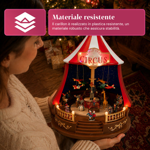 saint joy carillon natalizio animato circojoy con luci led e musica tendone circo 34 x h44 cm in plastica scena rotante alimentazione usb o a batterie ean 8050043127730