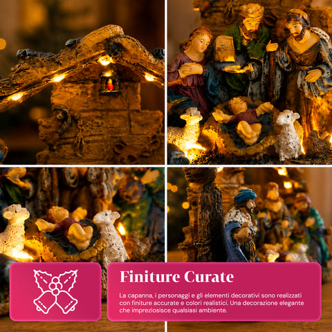 saint joy holyglow presepe nativita in poliresina con luci led e interruttore onoff capanna rustica e base stabile 23x115x17 cm ean 8050043127761
