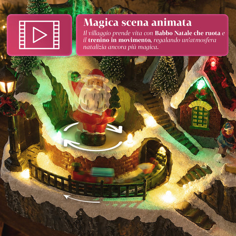 saint joy litville villaggio di natale illuminato led con trenino in movimento e babbo natale rotante 8 melodie natalizie 23x15x18 cm a batteria ean 8050043127709