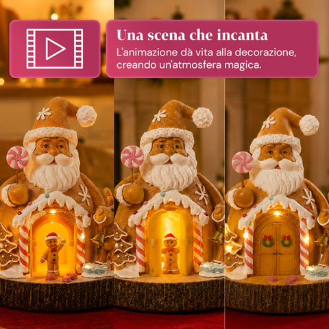 saint joy santa ginger decorazione natalizia babbo natale pan di zenzero santa ginger con luci led musica e porta apribile casetta luminosa in resina 206 cm ean 8050043127631