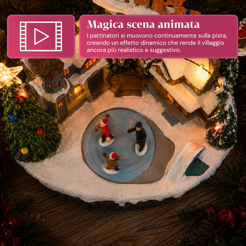 saint joy villaggio natalizio luminoso snowtime con pista di pattinaggio animata luci led e musica slitta di babbo natale polyresin 215x158x225 cm ean 8050043127723