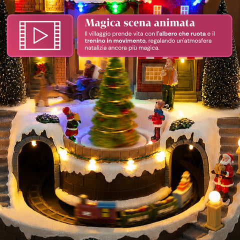 saint joy villaggio natalizio luminoso xmas town a batteria con luci led musica albero rotante trenino in movimento e slitta di babbo natale 27x25x34 cm ean 8050043127693