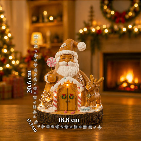 saint joy santa ginger decorazione natalizia babbo natale pan di zenzero santa ginger con luci led musica e porta apribile casetta luminosa in resina 206 cm ean 8050043127631